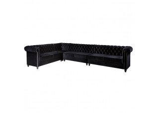 Sofá Chesterfield Veludo Preto 3,79 x 2,45 x 0,85h