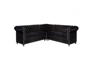 Sofá Chesterfield Veludo Preto 2,45 x 2,45 x 0,85h