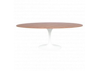 Mesa Jantar Saarinen Branca com Tampo Madeira Oval