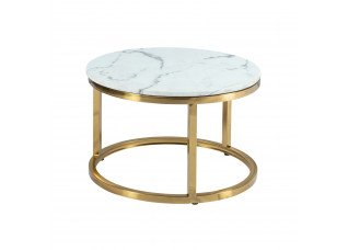 Mesa de Centro Dubai Ouro Pequena com tampo em Mármore Branco e Cinza