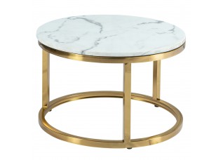 Mesa de Centro Dubai Ouro Pequena com tampo em Mármore Branco e Cinza