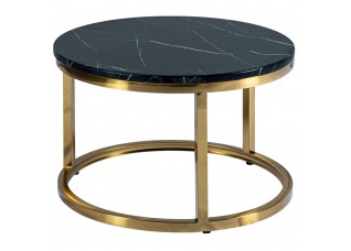 Mesa de Centro Dubai Ouro Pequena com tampo em Mármore Preto